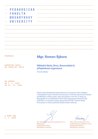 Fakultní škola MUNI - pověření